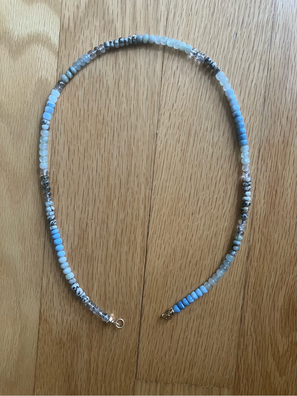 Handmade Blue & White Beaded Women's Necklace with 14k Gold Findings